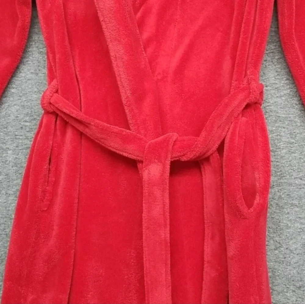 Women's Red Plush Bathrobe Vintage Simply Basic Size M
